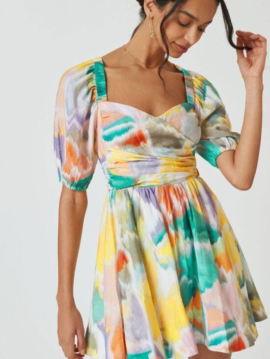 Anthropologie Dresses & Skirts - Anthropologie | Colorful Puff Sleeve Mini Dress | Summer Feminine | Medium